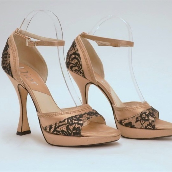 Dior Shoes - Christian Dior Satin and Lace Sandal Nude/Black
